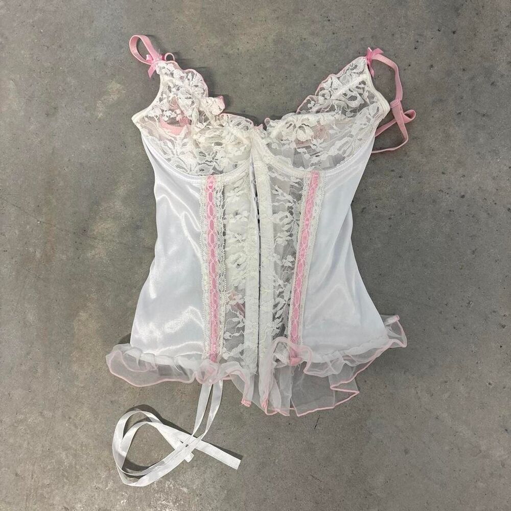 Dreamgirl Women's White and Pink Corset SZ S